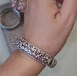 Natural Morganite Bangle Bracelet, Handmade 925 Sterling Silver Pink Gemstone Statement Jewelry thumbnail 1