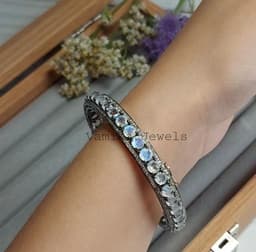 Moonstone Diamond Bangle, 925 Sterling Silver Eternity Bracelet thumbnail 7