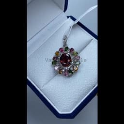 Natural Rubellite Diamond Pendant, 925 Sterling Silver with Multi Tourmaline Jewelry, Gift For Wife thumbnail 2
