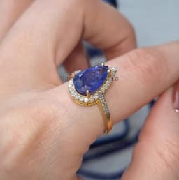 Natural Solitaire Tanzanite Ring, Handmade 925 Sterling Silver Diamond Elegant December Birthstone Cocktail Jewelry thumbnail 1