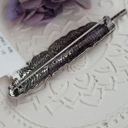 Natural Diamond Feather Brooch Pin, 925 Sterling Silver Victorian Vintage Handmade Jewelry thumbnail 4