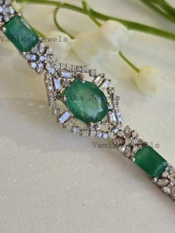 Natural Emerald & Diamond Tennis Bracelet, 925 Sterling Silver Elegant Halo Statement Jewelry thumbnail 5