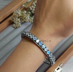 Moonstone Diamond Bangle, 925 Sterling Silver Eternity Bracelet thumbnail 6