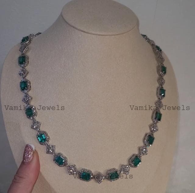 Natural Emerald Pave Diamond Halo Necklace - 925 Sterling Silver Luxury Statement Jewelry