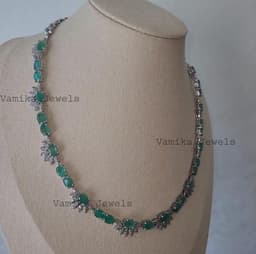 Natural Emerald Necklace – Sterling Silver Diamond Floral Jewelry thumbnail 6