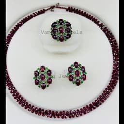 Natural Garnet & Chrome Diopside Jewelry Set, 925 Sterling Silver Ring Earrings, Birthday Gift thumbnail 3