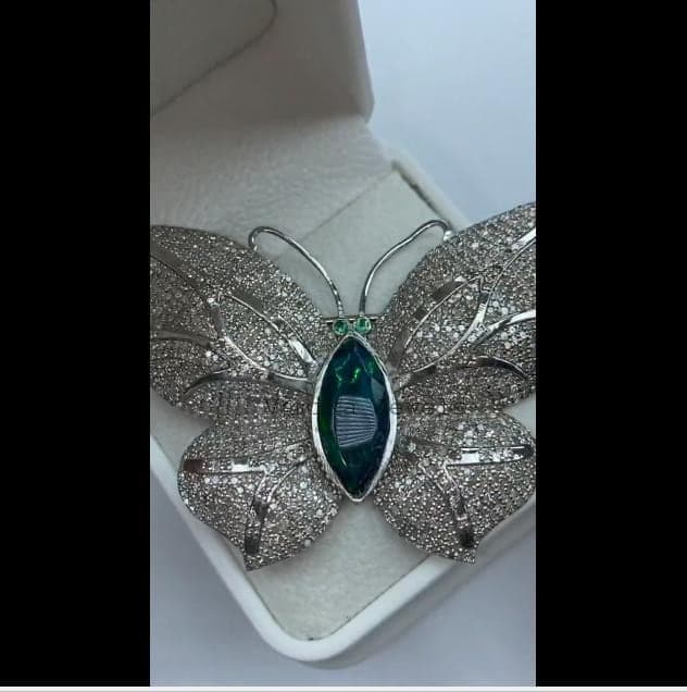 Natural Black Opal Butterfly Brooch, 925 Sterling Silver Diamond Accent Jewelry, Wedding Anniversary Gift