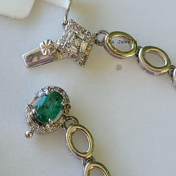 Natural Emerald & Fire Opal Diamond Necklace, 925 Sterling Silver Bridal Multi Stone Statement Jewelry thumbnail 2