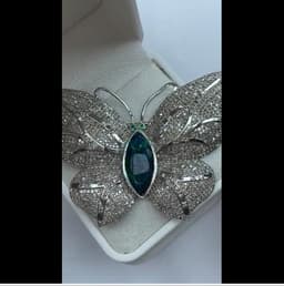 Natural Black Opal Butterfly Brooch, 925 Sterling Silver Diamond Accent Jewelry, Wedding Anniversary Gift thumbnail 7
