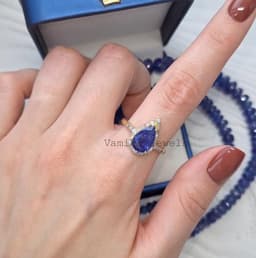 Natural Solitaire Tanzanite Ring, Handmade 925 Sterling Silver Diamond Elegant December Birthstone Cocktail Jewelry thumbnail 5