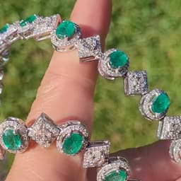 Natural Emerald & Fire Opal Diamond Necklace, 925 Sterling Silver Bridal Multi Stone Statement Jewelry thumbnail 5