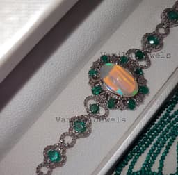 Opal Emerald Diamond Bracelet, Sterling Silver Anniversary Jewelry thumbnail 9