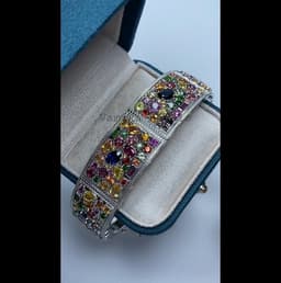 Natural Multi Sapphire Ruby & Spinel Bracelet, 925 Sterling Silver Cluster Jewelry, Wedding Anniversary Gift thumbnail 2
