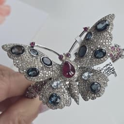 Natural Blue Topaz Ruby Butterfly Style Bangle, 925 Sterling Silver Diamond Jewelry, Birthday Gift thumbnail 10