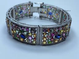 Natural Multi Sapphire Ruby & Spinel Bracelet, 925 Sterling Silver Cluster Jewelry, Wedding Anniversary Gift thumbnail 9