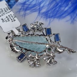 Natural Carved Aquamarine Emerald Brooch, 925 Sterling Silver Kyanite Diamond Jewelry, Wedding Gift thumbnail 1