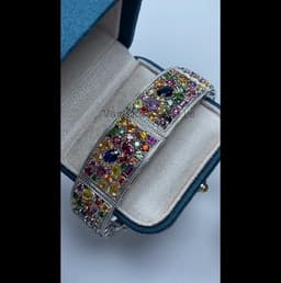 Natural Multi Sapphire Ruby & Spinel Bracelet, 925 Sterling Silver Cluster Jewelry, Wedding Anniversary Gift thumbnail 7