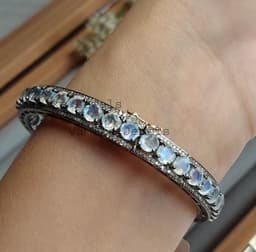 Moonstone Diamond Bangle, 925 Sterling Silver Eternity Bracelet thumbnail 5
