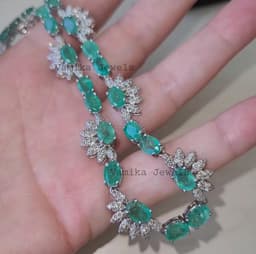 Natural Emerald Necklace – Sterling Silver Diamond Floral Jewelry thumbnail 1