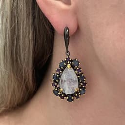 Natural Moonstone Sapphire Ring Earring Set – Gold Plated 925 Sterling Silver Amethyst Statement Jewelry thumbnail 1