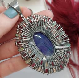 Blue Opal Diamond Pendant, Sterling Silver Tourmaline Halo thumbnail 7