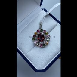 Natural Rubellite Diamond Pendant, 925 Sterling Silver with Multi Tourmaline Jewelry, Gift For Wife thumbnail 5