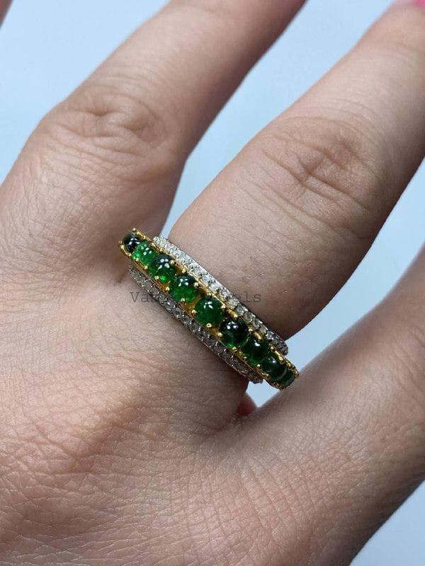 Natural Tsavorite Diamond Half Eternity Band, 925 Sterling Silver Green Garnet Wedding Engagement Ring