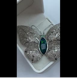 Natural Black Opal Butterfly Brooch, 925 Sterling Silver Diamond Accent Jewelry, Wedding Anniversary Gift thumbnail 5