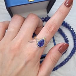 Natural Solitaire Tanzanite Ring, Handmade 925 Sterling Silver Diamond Elegant December Birthstone Cocktail Jewelry thumbnail 9