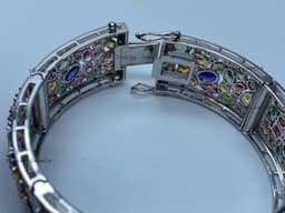 Natural Multi Sapphire Ruby & Spinel Bracelet, 925 Sterling Silver Cluster Jewelry, Wedding Anniversary Gift thumbnail 1
