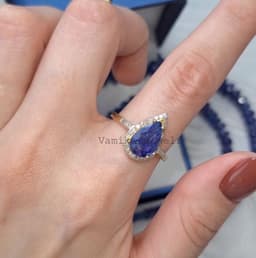 Natural Solitaire Tanzanite Ring, Handmade 925 Sterling Silver Diamond Elegant December Birthstone Cocktail Jewelry thumbnail 4