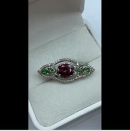 Natural Rubellite Tourmaline Brooch, 925 Sterling Silver Tsavorite Diamond Multi Stone Statement Jewelry thumbnail 5