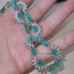 Natural Emerald Necklace – Sterling Silver Diamond Floral Jewelry thumbnail 8