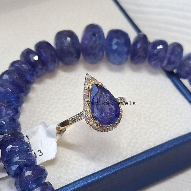Natural Solitaire Tanzanite Ring, Handmade 925 Sterling Silver Diamond Elegant December Birthstone Cocktail Jewelry