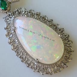 Natural Emerald & Fire Opal Diamond Necklace, 925 Sterling Silver Bridal Multi Stone Statement Jewelry thumbnail 6