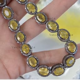 Natural Yellow Sapphire & Diamond Necklace, Handmade 925 Sterling Silver Bridal Wedding Statement Jewelry thumbnail 5