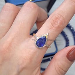 Natural Solitaire Tanzanite Ring, Handmade 925 Sterling Silver Diamond Elegant December Birthstone Cocktail Jewelry thumbnail 8