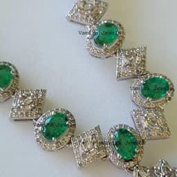 Natural Emerald & Fire Opal Diamond Necklace, 925 Sterling Silver Bridal Multi Stone Statement Jewelry thumbnail 3