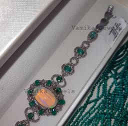 Opal Emerald Diamond Bracelet, Sterling Silver Anniversary Jewelry thumbnail 5