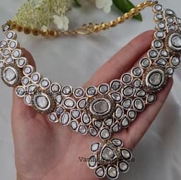Polki Diamond Bridal Necklace - Sterling Silver Pave Setting thumbnail 1