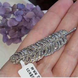 Natural Diamond Feather Brooch Pin, 925 Sterling Silver Victorian Vintage Handmade Jewelry thumbnail 6