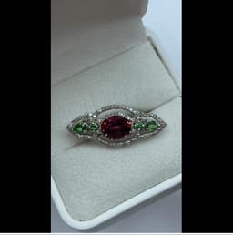 Natural Rubellite Tourmaline Brooch, 925 Sterling Silver Tsavorite Diamond Multi Stone Statement Jewelry thumbnail 6