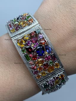 Natural Multi Sapphire Ruby & Spinel Bracelet, 925 Sterling Silver Cluster Jewelry, Wedding Anniversary Gift thumbnail 8