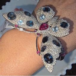 Natural Blue Topaz Ruby Butterfly Style Bangle, 925 Sterling Silver Diamond Jewelry, Birthday Gift thumbnail 5