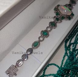 Opal Emerald Diamond Bracelet, Sterling Silver Anniversary Jewelry thumbnail 3