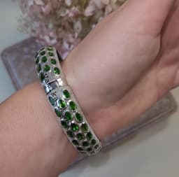 Natural Chrome Diopside Bangle Bracelet, Handmade 925 Sterling Silver Pink Gemstone Statement Jewelry thumbnail 5