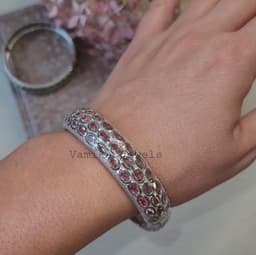 Natural Morganite Bangle Bracelet, Handmade 925 Sterling Silver Pink Gemstone Statement Jewelry thumbnail 7