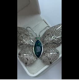 Natural Black Opal Butterfly Brooch, 925 Sterling Silver Diamond Accent Jewelry, Wedding Anniversary Gift thumbnail 6