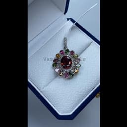 Natural Rubellite Diamond Pendant, 925 Sterling Silver with Multi Tourmaline Jewelry, Gift For Wife thumbnail 3