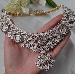 Polki Diamond Bridal Necklace - Sterling Silver Pave Setting thumbnail 4